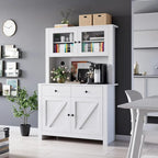 Meuble de rangement de cuisine blanc/gris/noir avec support micro-ondes, 3 étagères réglables et portes en verre trempé, style ferme