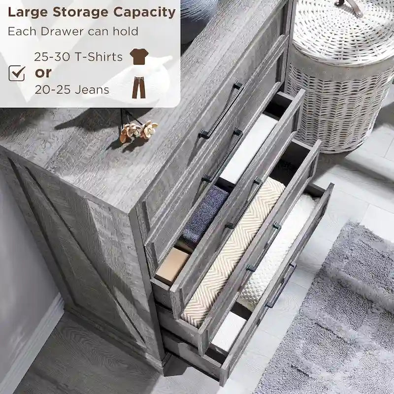 Commode rustique à 5 tiroirs pour chambre ou salon, en marron, noir, gris ou blanc, avec poignées en métal