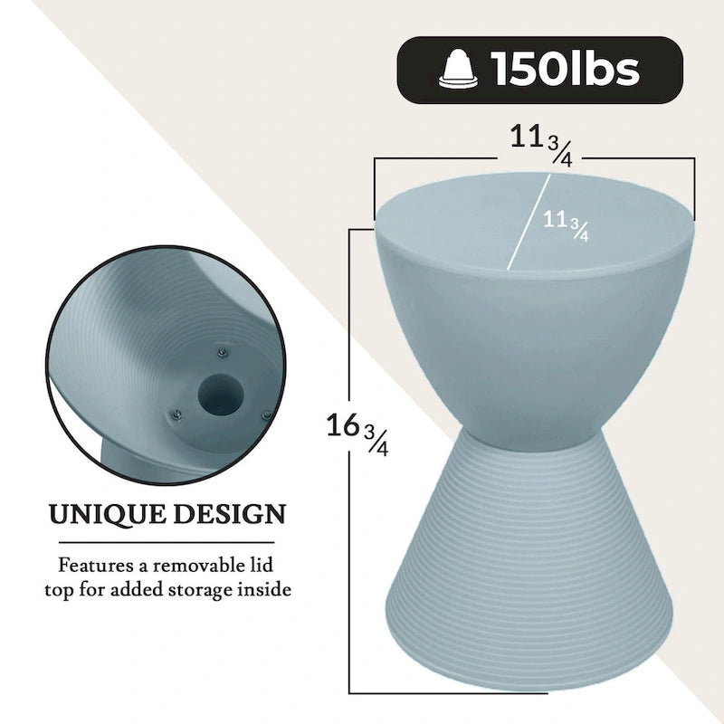 Table d'appoint ronde sablier noire/blanche/bleue avec couvercle amovible et rangement dissimulé, pour 1 personne