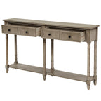 Console rustique bleu rétro / gris délavé / beige antique avec 2 tiroirs et étagère inférieure