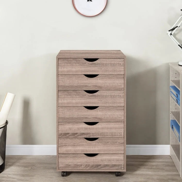 Meuble de classement roulant à 7 tiroirs avec roulettes pivotantes, gris/blanc/noir/chêne/naturel, pour la maison ou le bureau