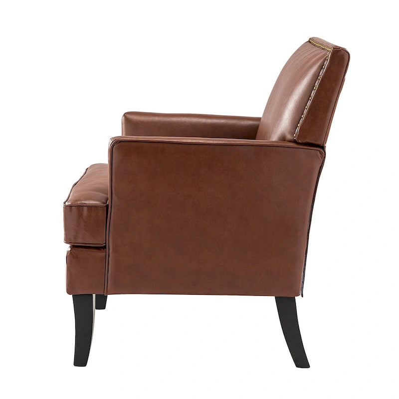 Fauteuil d'appoint en polyester gris / sauge / camel / noir avec clous décoratifs et pieds en bois, pour 1 personne