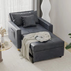 Fauteuil-lit convertible 3-en-1 gris / noir / beige avec dossier réglable, pour 1 personne