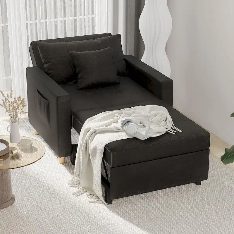 Fauteuil-lit convertible 3-en-1 gris / noir / beige avec dossier réglable, pour 1 personne