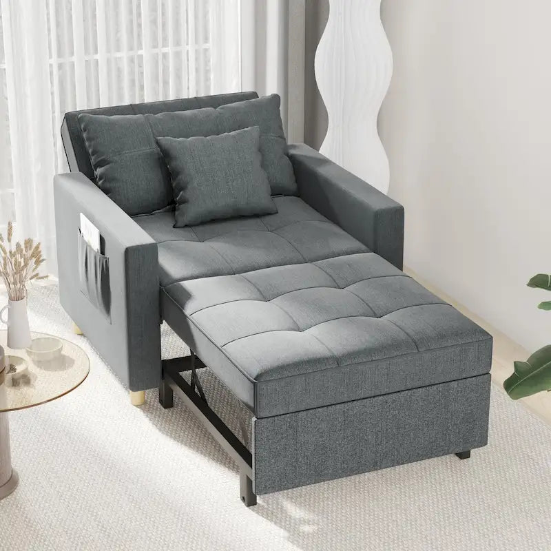 Fauteuil-lit convertible 3-en-1 gris / noir / beige avec dossier réglable, pour 1 personne