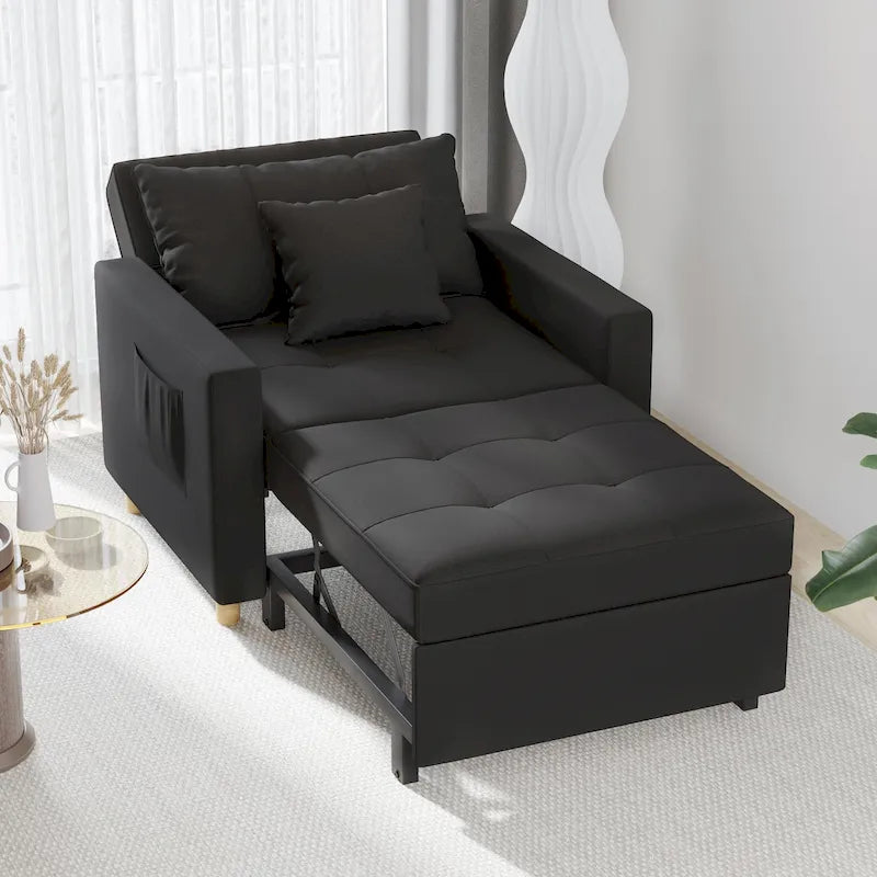 Fauteuil-lit convertible 3-en-1 gris / noir / beige avec dossier réglable, pour 1 personne