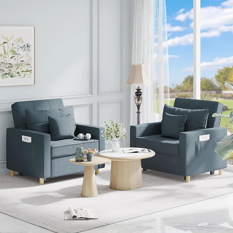 Fauteuil-lit convertible 3-en-1 gris / noir / beige avec dossier réglable, pour 1 personne