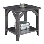 Table de chevet à 2 niveaux avec étagère, style rustique, gris vieilli / bois flotté / blanc / noir