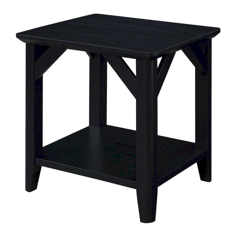 Table de chevet à 2 niveaux avec étagère, style rustique, gris vieilli / bois flotté / blanc / noir