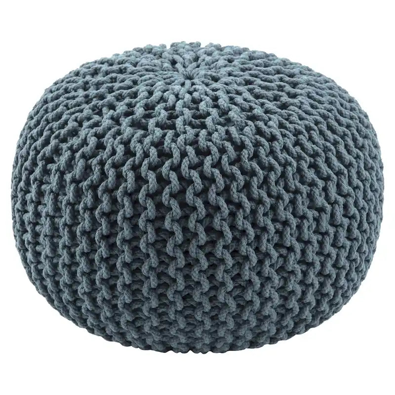 Pouf rond en tricot épais en coton bleu / gris / rose, style bohème, pour 1 personne