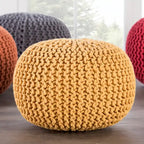 Pouf rond en tricot épais en coton bleu / gris / rose, style bohème, pour 1 personne