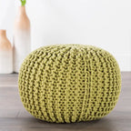 Pouf rond en tricot épais en coton bleu / gris / rose, style bohème, pour 1 personne