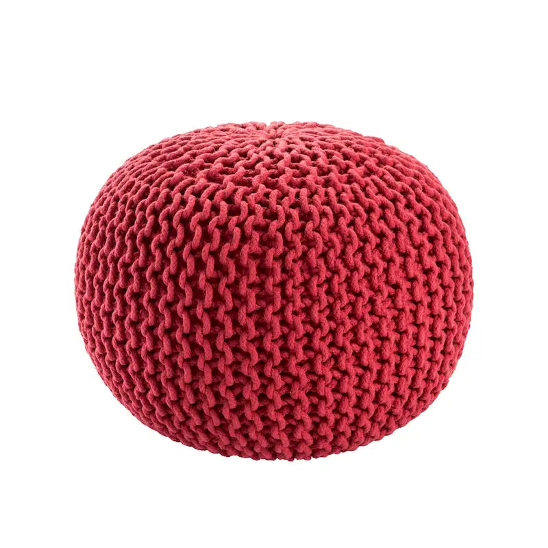 Pouf rond en tricot épais en coton bleu / gris / rose, style bohème, pour 1 personne