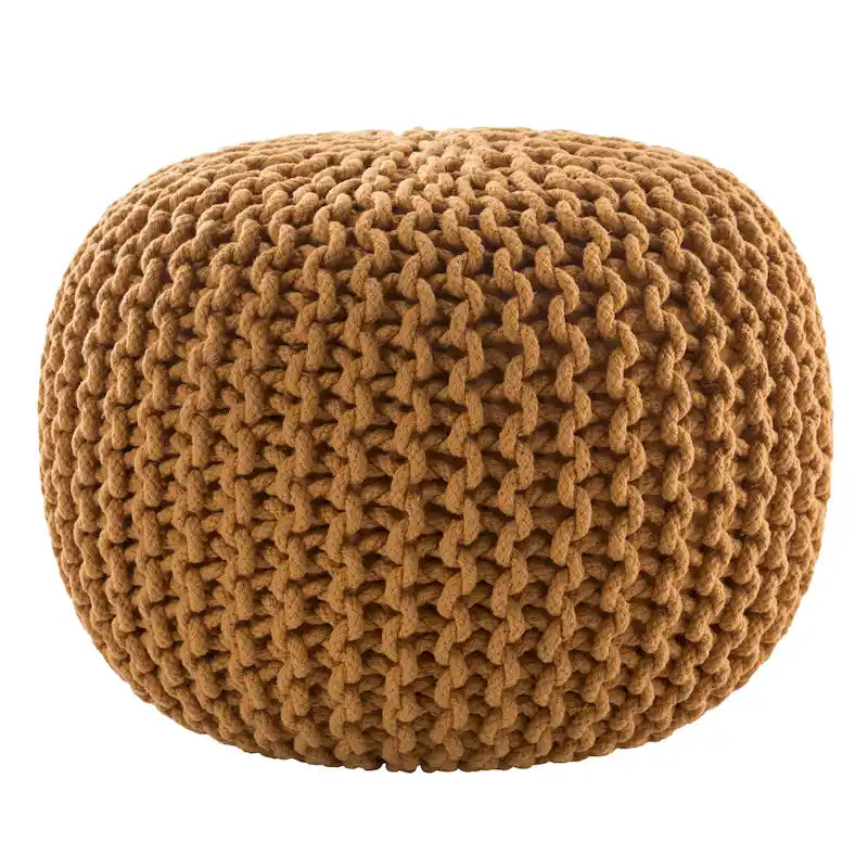Pouf rond en tricot épais en coton bleu / gris / rose, style bohème, pour 1 personne