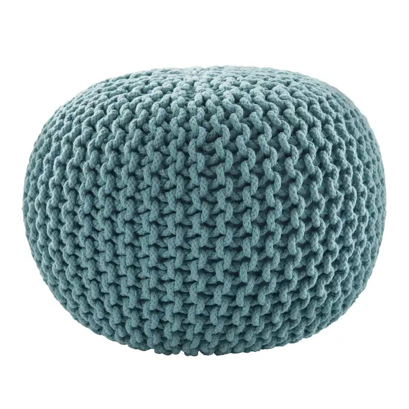 Pouf rond en tricot épais en coton bleu / gris / rose, style bohème, pour 1 personne
