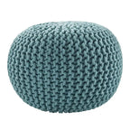 Pouf rond en tricot épais en coton bleu / gris / rose, style bohème, pour 1 personne