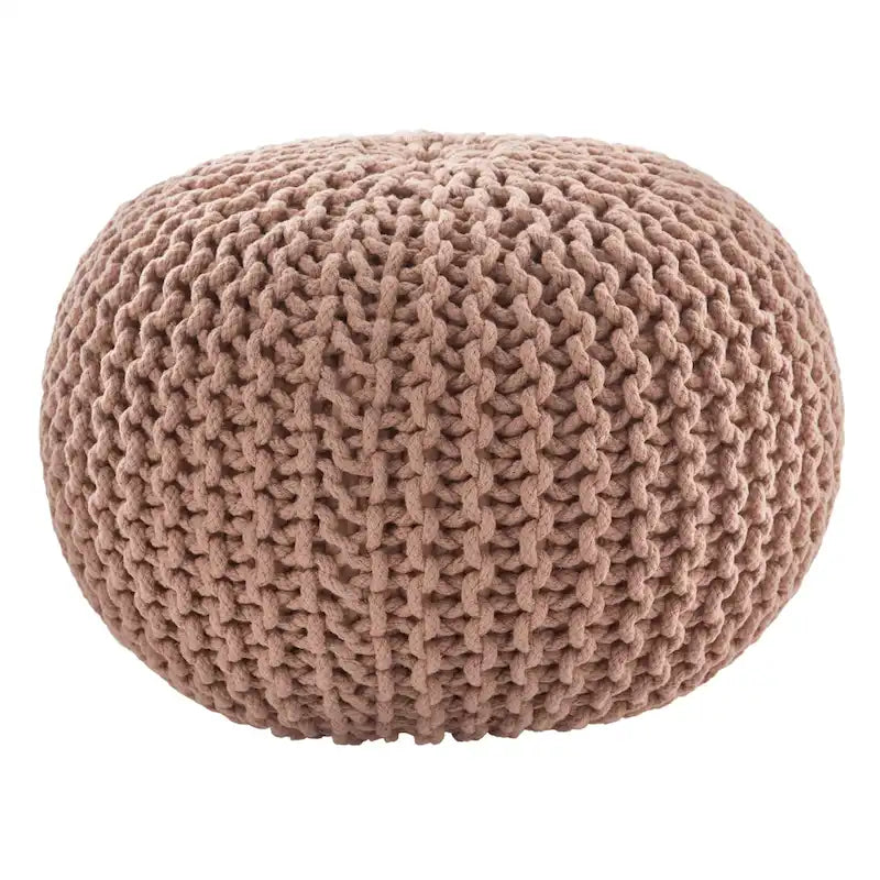 Pouf rond en tricot épais en coton bleu / gris / rose, style bohème, pour 1 personne