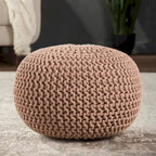 Pouf rond en tricot épais en coton bleu / gris / rose, style bohème, pour 1 personne