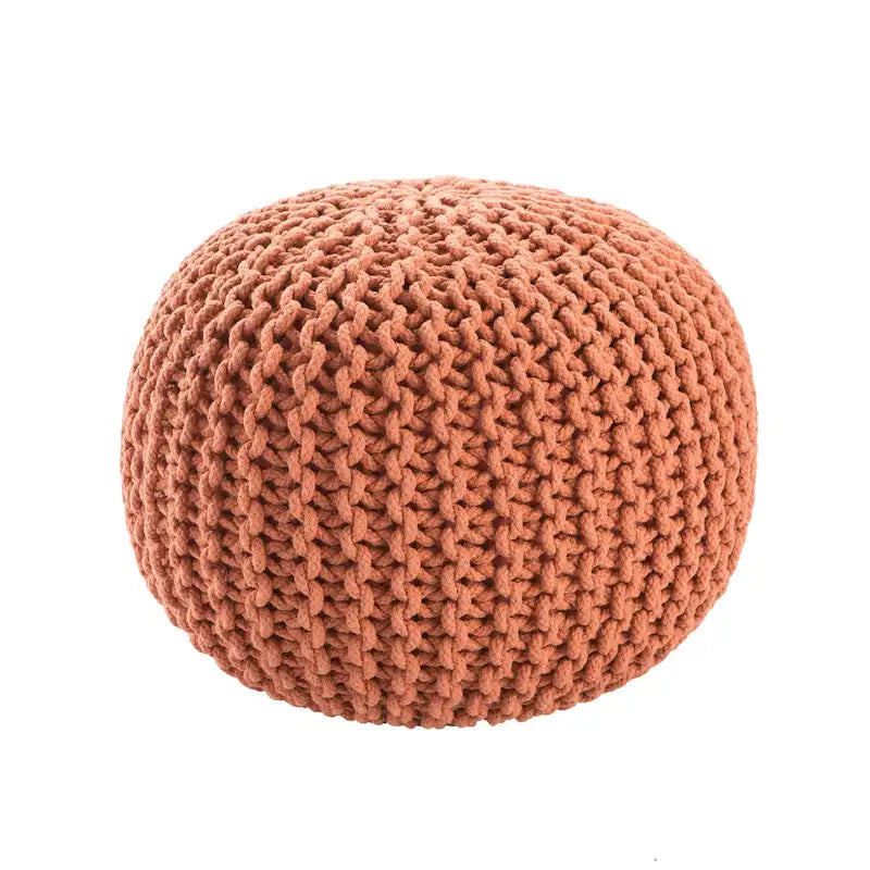 Pouf rond en tricot épais en coton bleu / gris / rose, style bohème, pour 1 personne