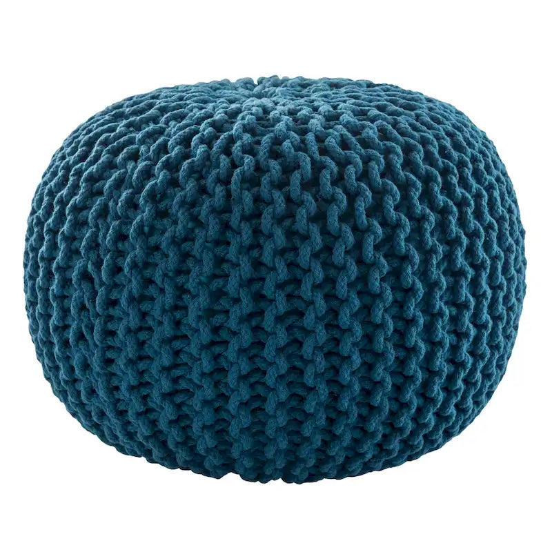 Pouf rond en tricot épais en coton bleu / gris / rose, style bohème, pour 1 personne