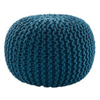 Pouf rond en tricot épais en coton bleu / gris / rose, style bohème, pour 1 personne