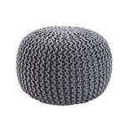 Pouf rond en tricot épais en coton bleu / gris / rose, style bohème, pour 1 personne