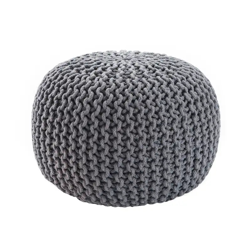 Pouf rond en tricot épais en coton bleu / gris / rose, style bohème, pour 1 personne