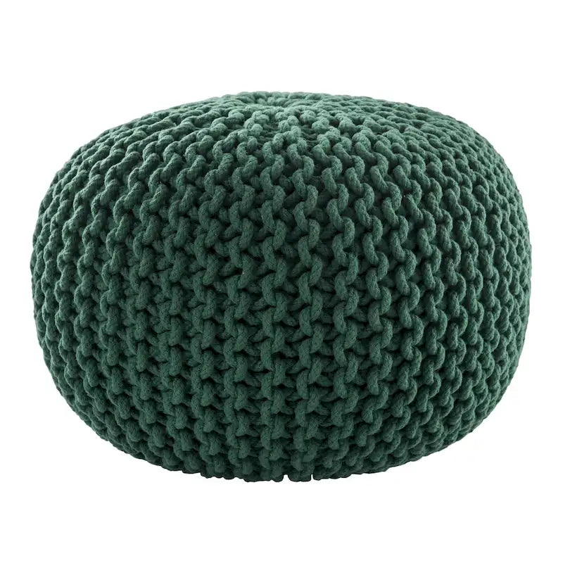 Pouf rond en tricot épais en coton bleu / gris / rose, style bohème, pour 1 personne