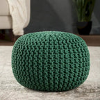 Pouf rond en tricot épais en coton bleu / gris / rose, style bohème, pour 1 personne