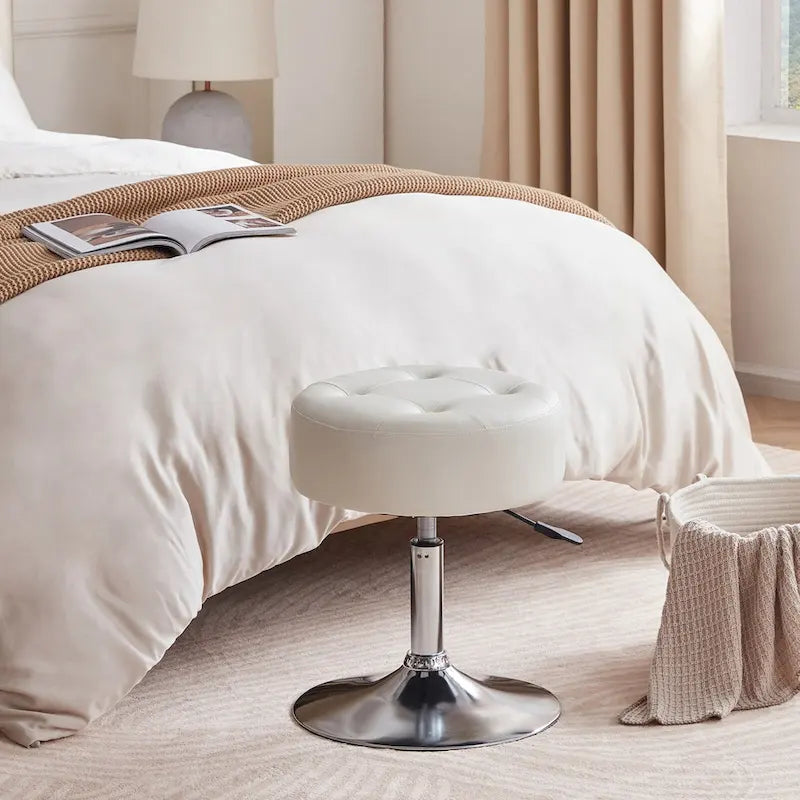 Tabouret de coiffeuse pivotant marron/rose/noir avec siège capitonné et hauteur réglable, pour 1 personne