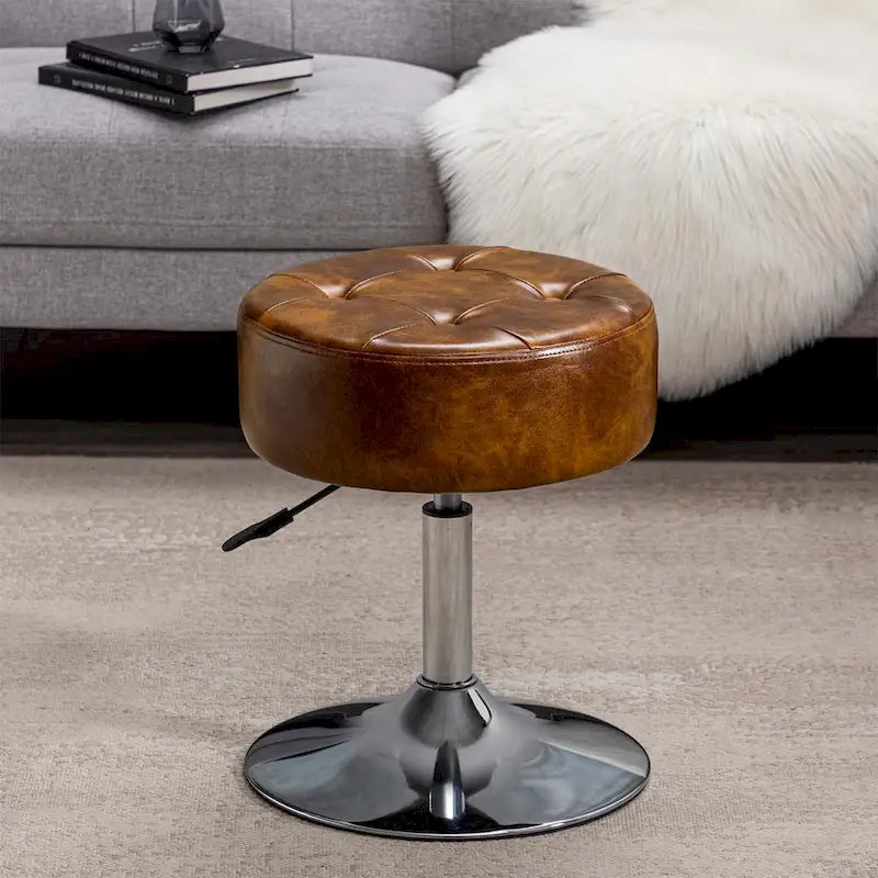 Tabouret de coiffeuse pivotant marron/rose/noir avec siège capitonné et hauteur réglable, pour 1 personne