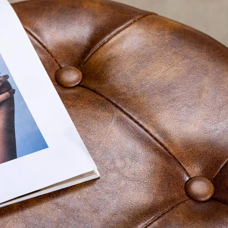 Tabouret de coiffeuse pivotant marron/rose/noir avec siège capitonné et hauteur réglable, pour 1 personne