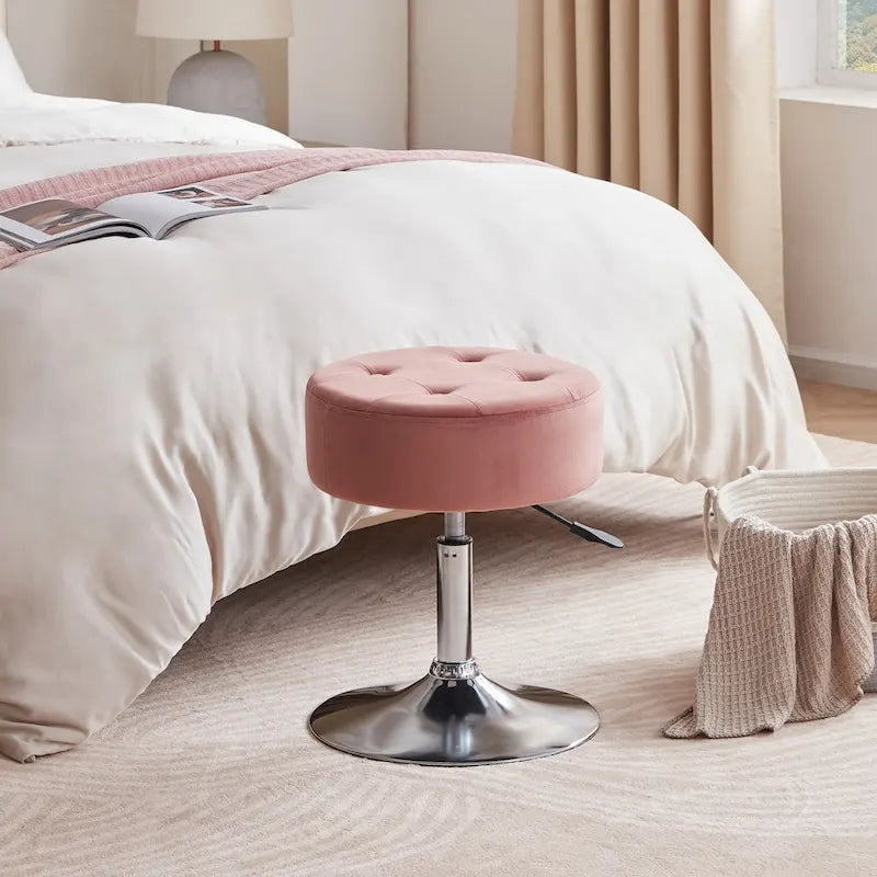 Tabouret de coiffeuse pivotant marron/rose/noir avec siège capitonné et hauteur réglable, pour 1 personne