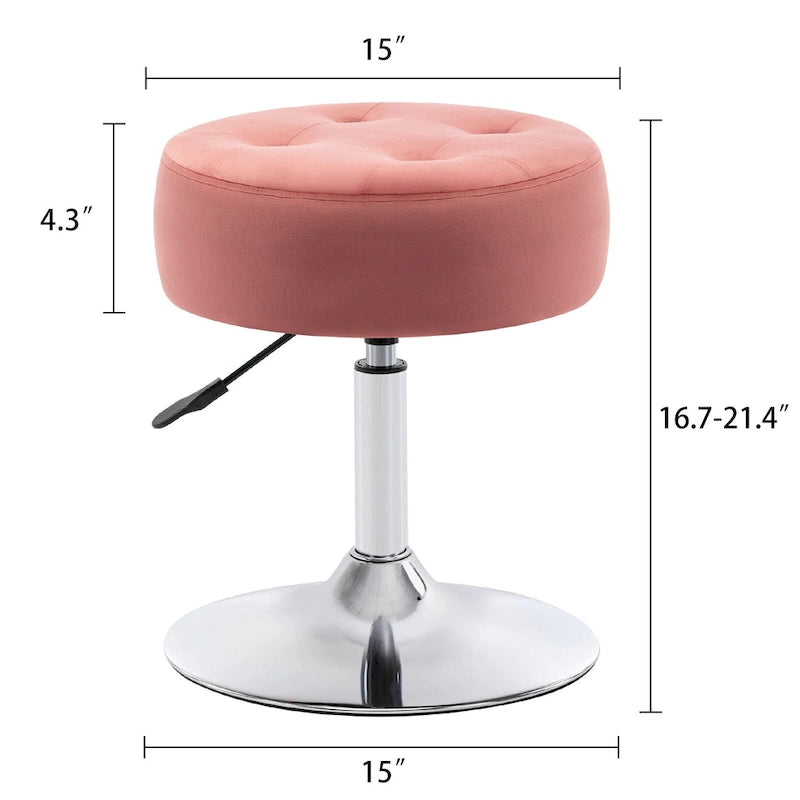 Tabouret de coiffeuse pivotant marron/rose/noir avec siège capitonné et hauteur réglable, pour 1 personne