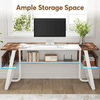 Bureau informatique 63" noir/blanc/gris avec étagère de rangement, style moderne, pour 1 personne