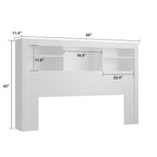 Tête de lit bibliothèque White Queen avec lumières LED RVB, 3 compartiments de rangement et étagères réglables, avec ou sans prise de courant