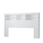 Tête de lit bibliothèque White Queen avec lumières LED RVB, 3 compartiments de rangement et étagères réglables, avec ou sans prise de courant