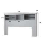 Tête de lit bibliothèque White Queen avec lumières LED RVB, 3 compartiments de rangement et étagères réglables, avec ou sans prise de courant