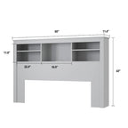 Tête de lit bibliothèque White Queen avec lumières LED RVB, 3 compartiments de rangement et étagères réglables, avec ou sans prise de courant