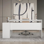 Bureau d'angle en L blanc avec tiroirs et armoire, pour 1 personne