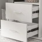 Bureau d'angle en L blanc avec tiroirs et armoire, pour 1 personne