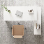 Bureau d'angle en L blanc avec tiroirs et armoire, pour 1 personne