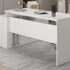 Bureau d'angle en L blanc avec tiroirs et armoire, pour 1 personne