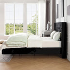 Lit plateforme California King capitonné en velours noir/bleu/gris/beige avec garniture cloutée, pour 2 personnes