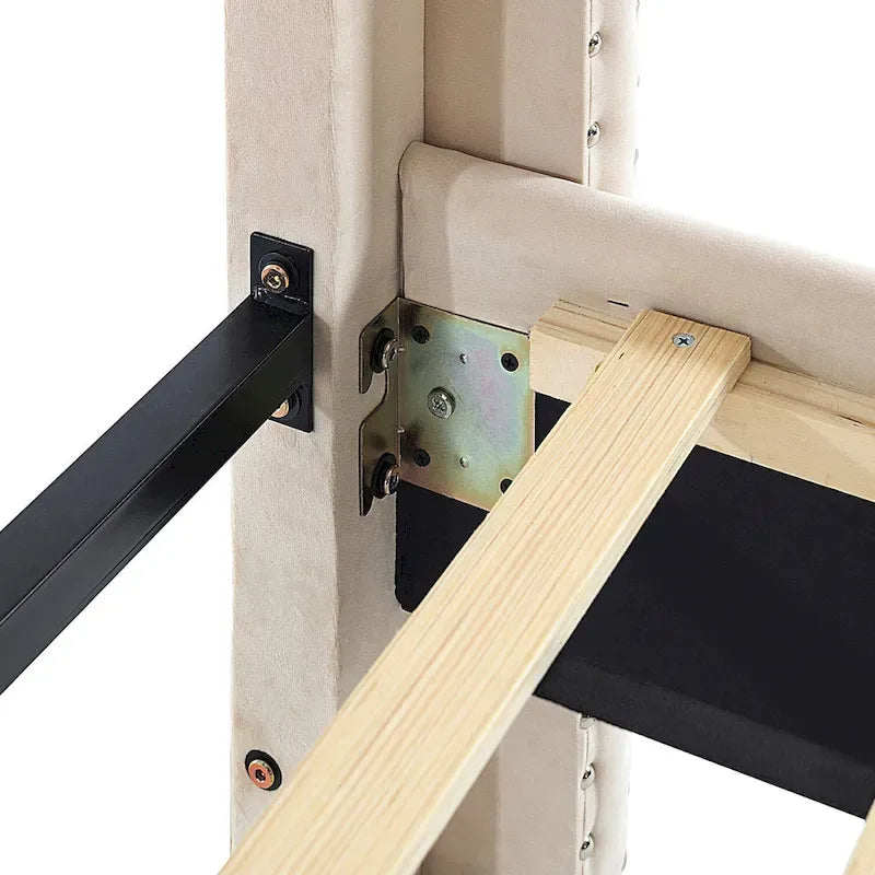 Lit plateforme California King capitonné en velours noir/bleu/gris/beige avec garniture cloutée, pour 2 personnes