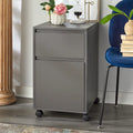 Meuble de classement mobile à 2 tiroirs gris / blanc / gris+noyer avec roulettes verrouillables, style transitionnel