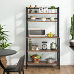 Étagère de cuisine à 5 niveaux de style industriel, brun rustique / blanc / noir / gris, avec huche et support pour micro-ondes