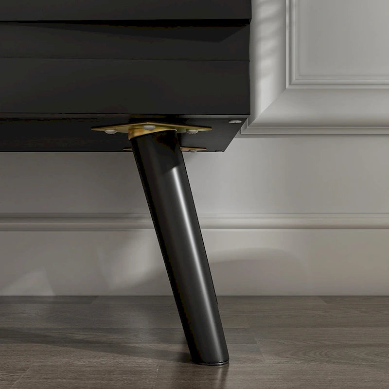 Bahut moderne noir avec étagères réglables et pieds en bois massif, 2 options de taille