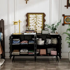 Bahut moderne noir avec étagères réglables et pieds en bois massif, 2 options de taille