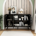 Bahut moderne noir avec étagères réglables et pieds en bois massif, 2 options de taille